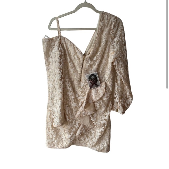 New Self Portrait Sequin Embellished Ruffled Mini Dress Ivory - Picture 2 of 5